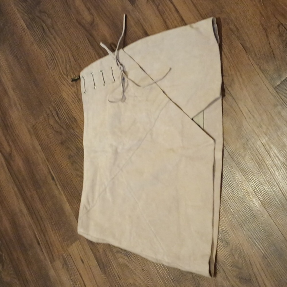 Blank NYC Light Tan Genuine Leather Cross Over Lace Up Mini Skirt A8